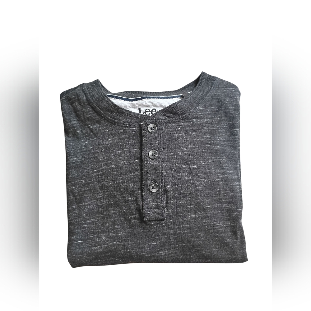 Lee 3 Button Men's Charcoal Short Sleeve Henley Tee Shirt Size Large